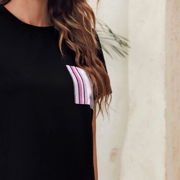 🚨Black striped pocket patch round neck short sleeve tee - Picture 4 of 7